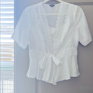 Express: Elegant White Lace Trim Blouse
